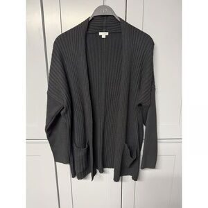 Charcoal Ribbed Open Cardigan